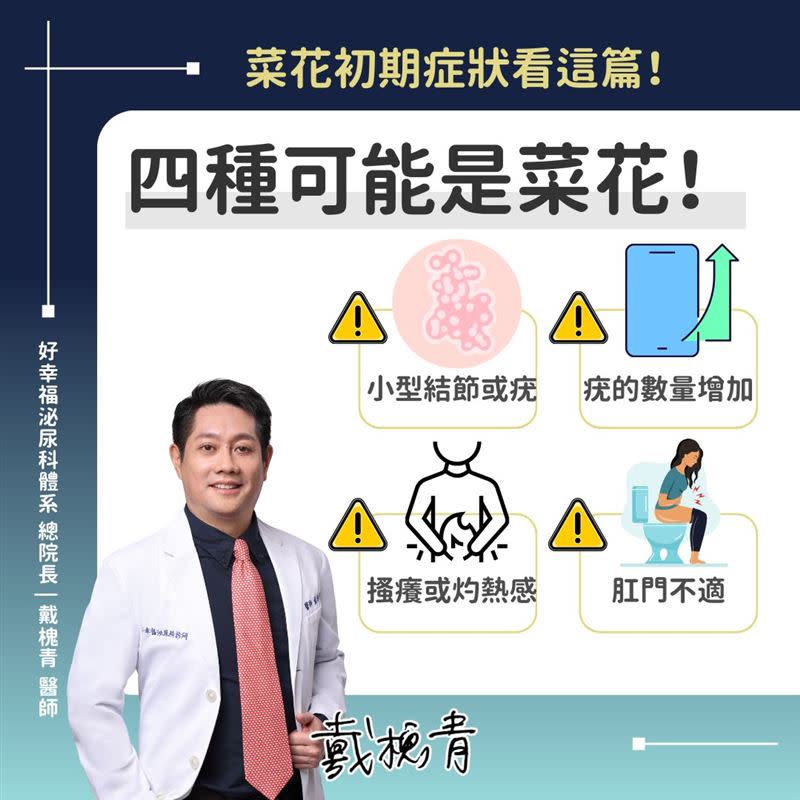 醫師戴魁青表示，菜花有4大早期症狀，提醒民眾注意。(圖／取自戴魁青臉書)