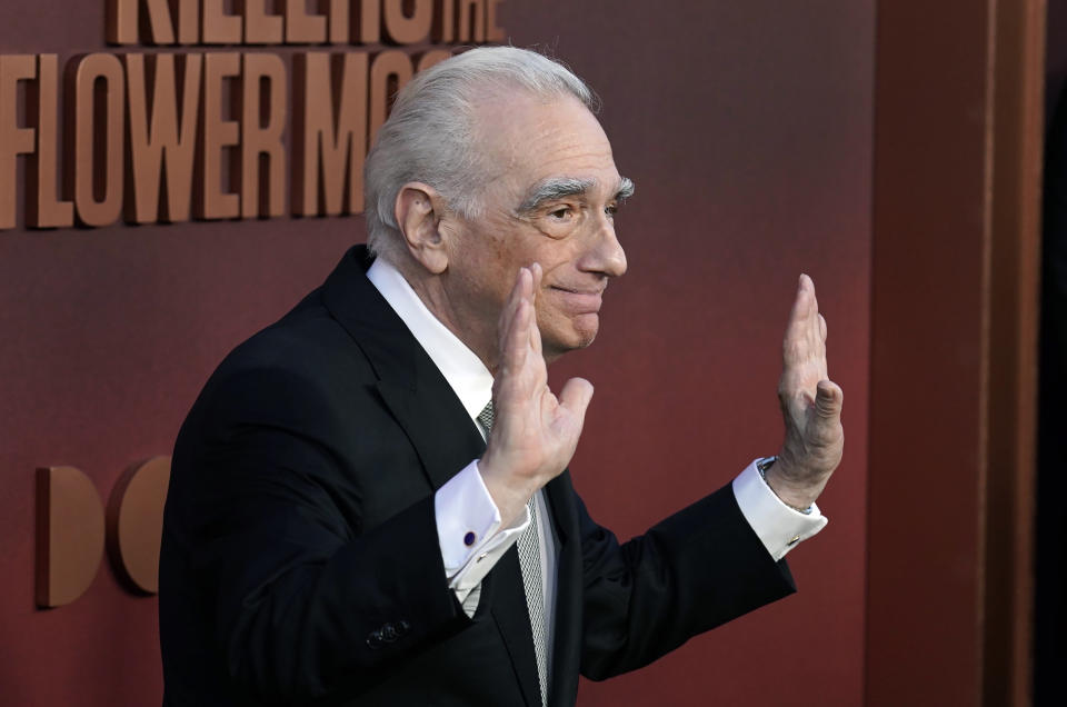 Martin Scorsese, director and co-writer of "Killers of the Flower Moon," poses at the Los Angeles premiere of the film, Monday, Oct. 16, 2023, at the Dolby Theater. (AP Photo/Chris Pizzello)