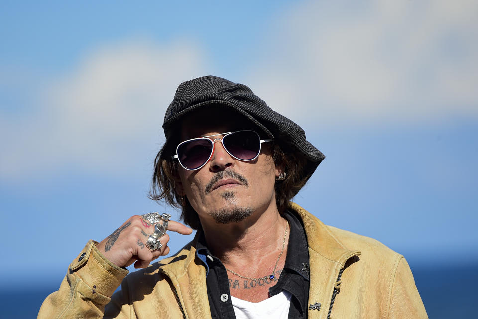 US actor and film producer Johnny Deep during the photocall to promote his film "Crock of Gold: A Few Rounds with Shane Macgoman" at the 68th San Sebastian Film Festival, in San Sebastian, northern Spain, Sunday, Sept. 20, 2020. (AP Photo/Alvaro Barrientos)