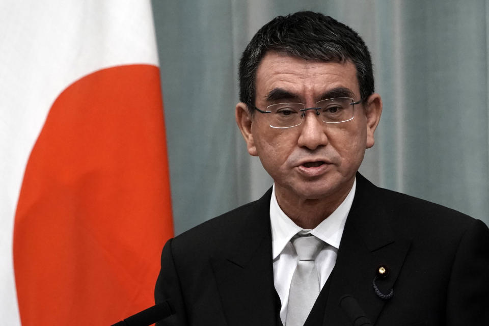 Taro Kono, Japan's minister in charge of administrative reform. Photo: Eugene Hoshiko/AP