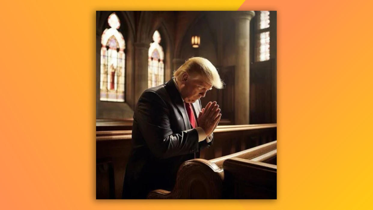  AI-generated image of Donald Trump praying with 6 fingers. 