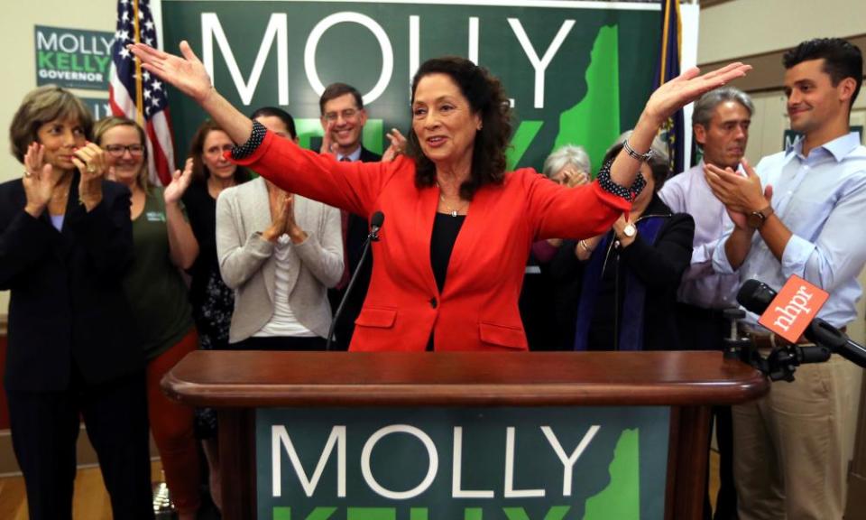 Molly Kelly celebrates victory at her primary night party