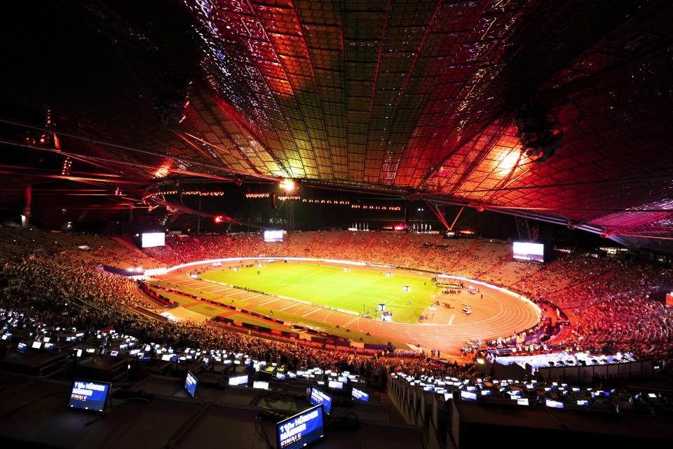 General View during the ATHLETICS - MEN'S 110M HURDLES FINAL at Olympiastadion during the European Championships 2022 on August 17, 2022, in Munich, Germany. Photo: Dominik Berchtold / Munich2022