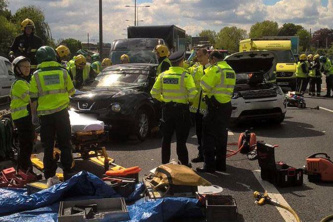 Seven vehicles were involved in the pile-up in east London (London Fire Brigade)