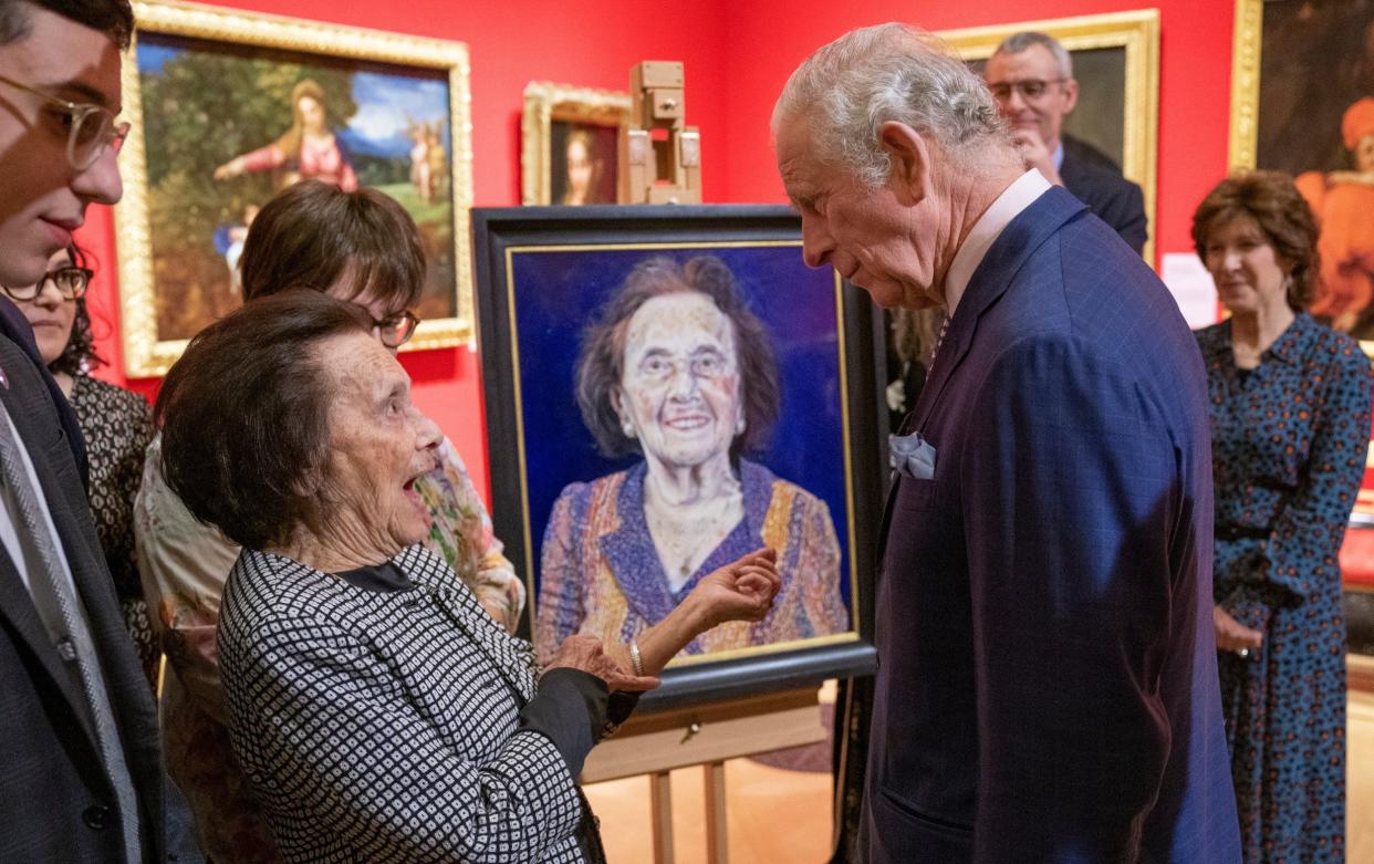 Lily Ebert with her portrait (by Ishbel Myerscough) and the Prince of Wales - © Her Majesty The Queen/Royal Collection Trust