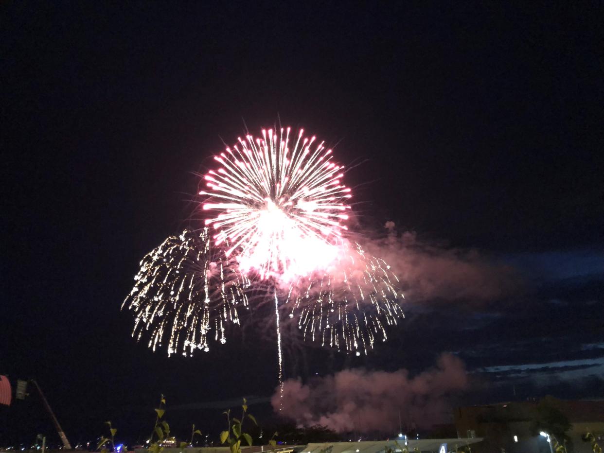 Fireworks display lights up the night sky during waterfront Independence Day celebrations on July 3, 2023, in Burlington, Vermont.