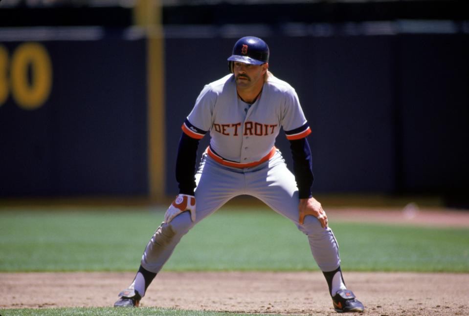 Kirk Gibson is on base for the Tigers in 1987. (Getty Images)