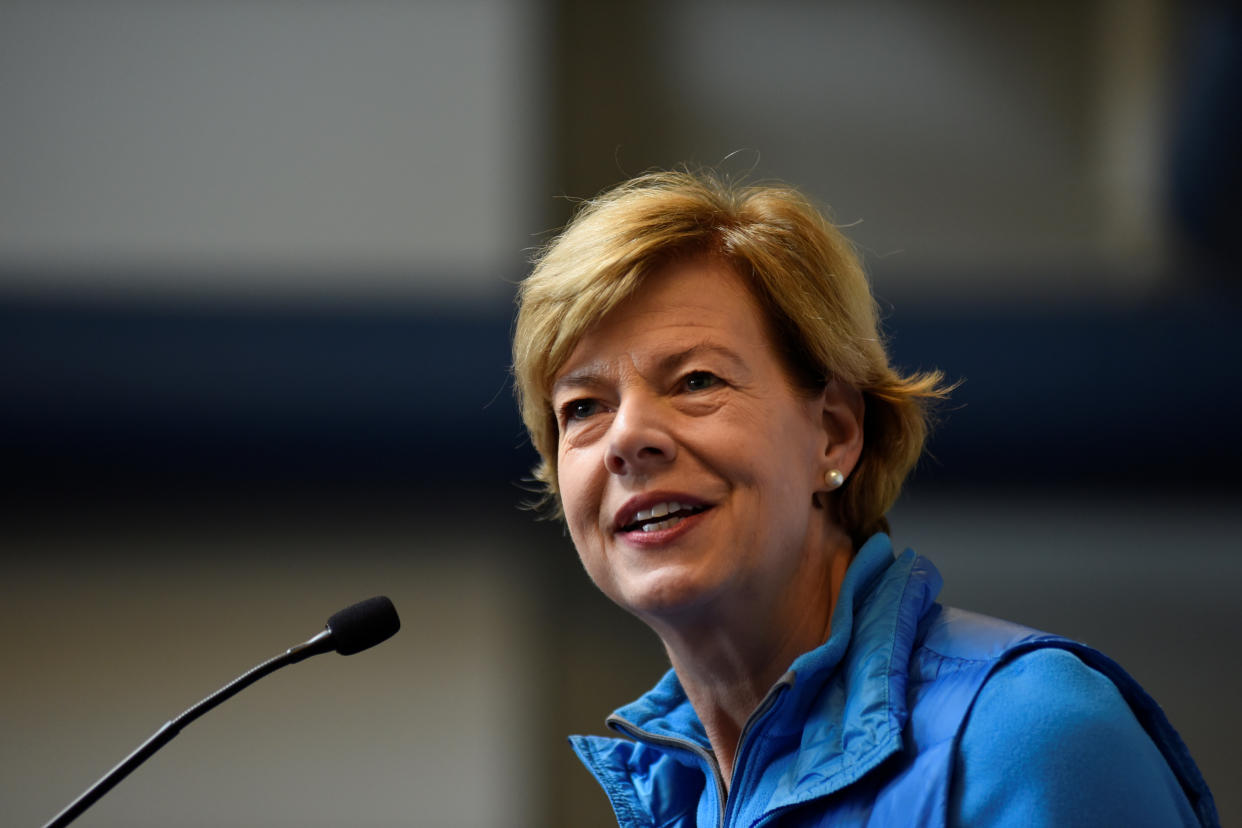 U.S. Senator Tammy Baldwin (D-WI) speaks at a campaign event in Beloit, Wisconsin, U.S., November 5, 2018. REUTERS/Nick Oxford