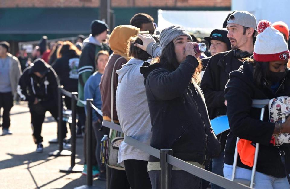 Hundreds gather for the grand opening of Dr. Greenthumbs, Fresno newest cannabis dispensary, Saturday morning, April 6, 2024 in Fresno.