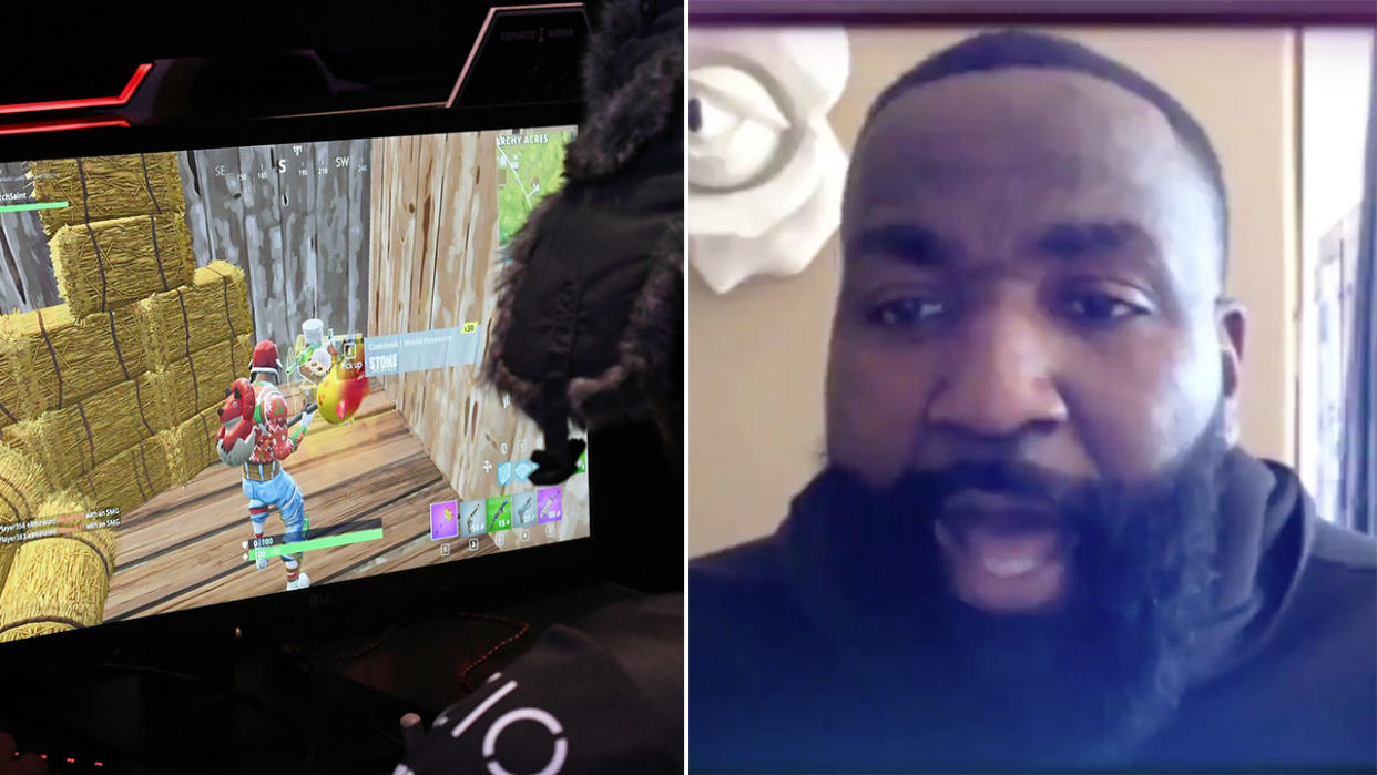 Kendrick Perkins was alarmed to learn of the Fortnite bill his kids had racked up on his credit card. Pic: Getty/Twitter