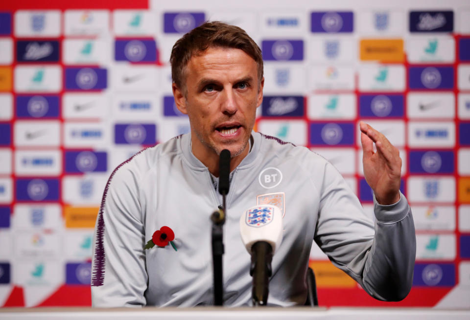 Soccer Football - England Women's Press Conference - Wembley Stadium, London, Britain - November 8, 2019   England manager Phil Neville during a press conference   Action Images via Reuters/Andrew Boyers