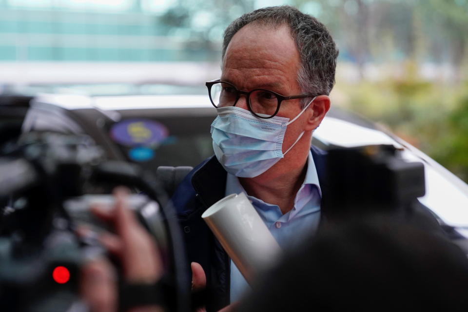 Peter Ben Embarek, a member of the World Health Organisation (WHO) team tasked with investigating the origins of the coronavirus disease (COVID-19) arrives at the airport, in Wuhan, Hubei province, China February 10, 2021. REUTERS/Aly Song