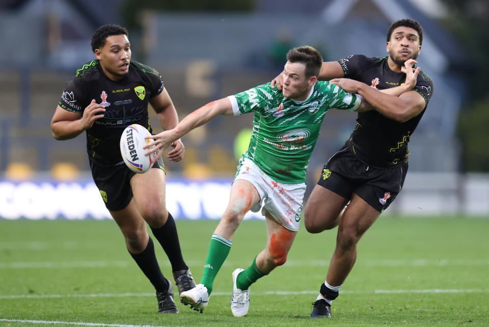 Luke Keary, pictured here in action for Ireland against Jamaica at the Rugby League World Cup.