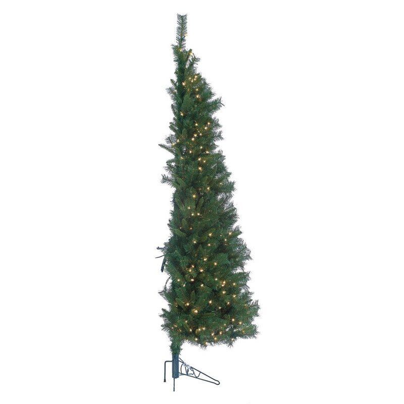 17) 7' Prelit Green Pine Artificial Christmas Tree