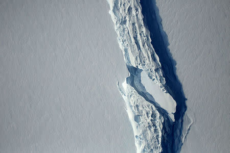 An aerial view of the rift in the Larsen C seen in an image from the Digital Mapping System over the Antarctica Peninsula, Antarctica, on November 10, 2016. NASA's Goddard Space Flight Center/Handout via REUTERS/File Photo