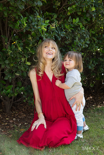 James in a Sapling T-shirt with Jaime in a red Hatch Dress