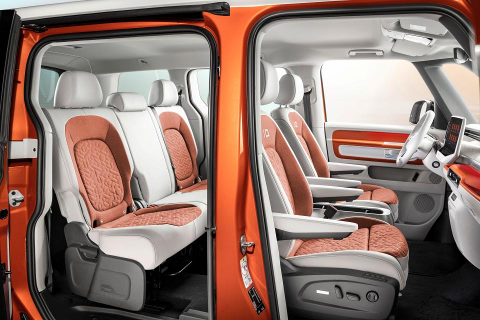 Interior of short-wheelbase version of VW's ID Buzz electric minivan