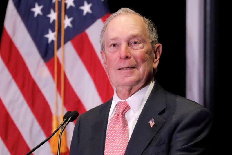 FILE PHOTO: Democratic U.S. presidential candidate Michael Bloomberg addresses the Iron Hills Civic Association in Staten Island, New York