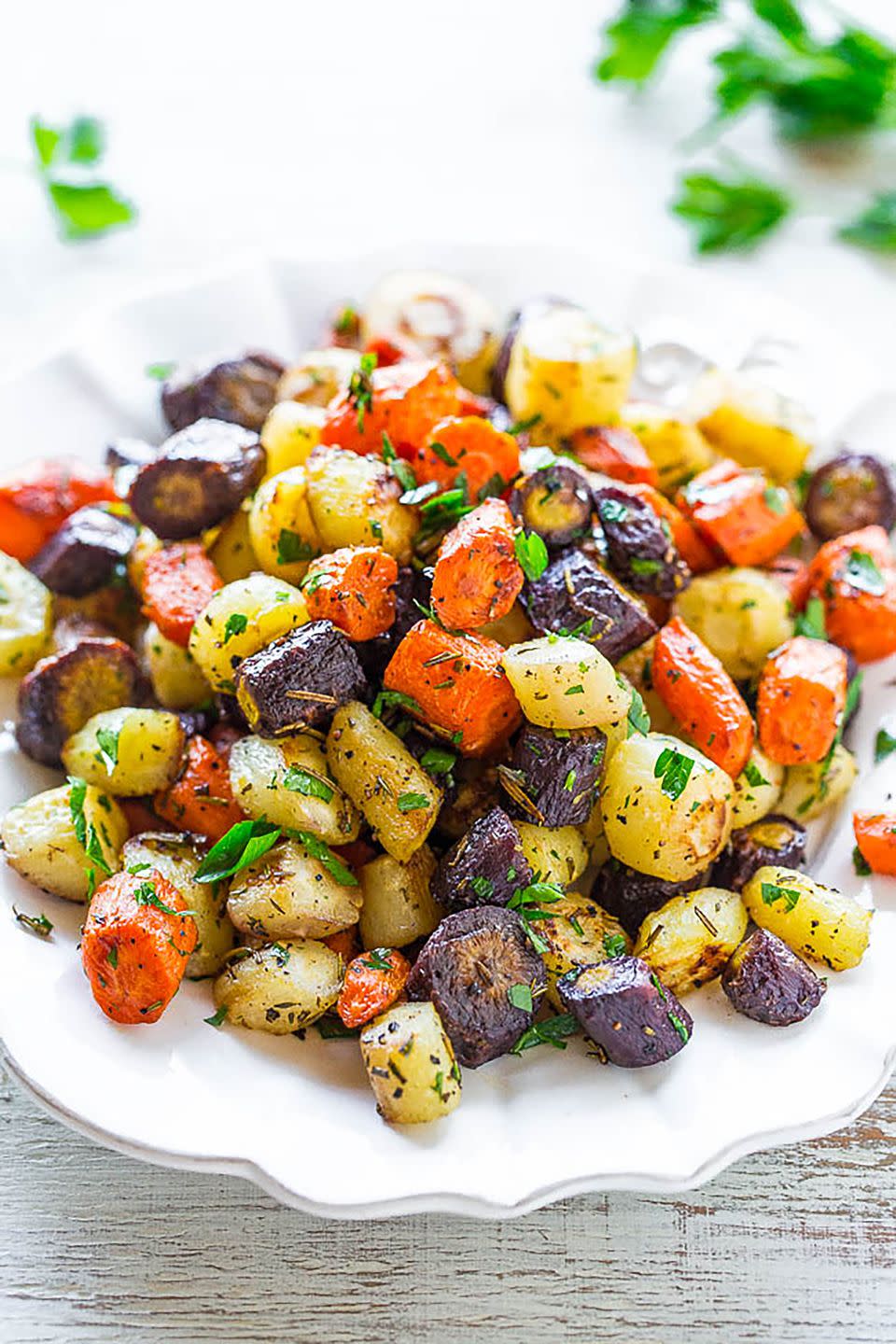 herb roasted tri colored carrots 