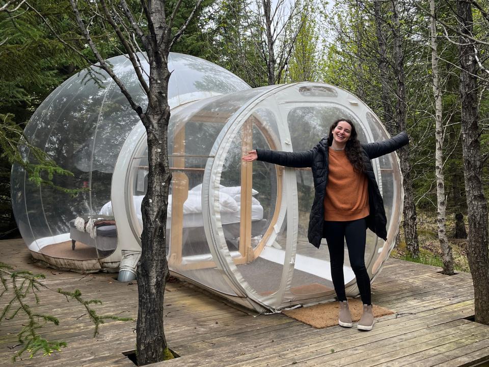 Talia Lakritz at the Bubble Hotel in Iceland.