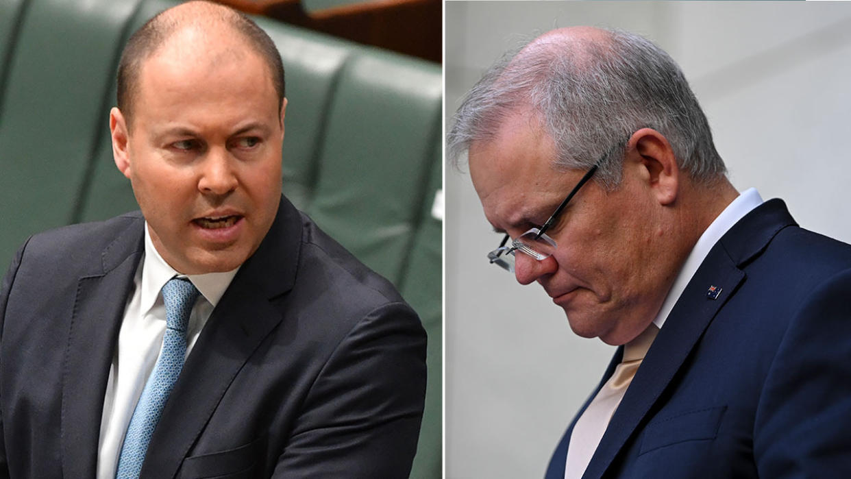 Left: Treasurer Josh Frydenberg; Right: Prime Minister Scott Morrison. (Source: Getty)