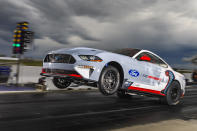 Engineered to shatter towering performance goals without using a drop of fuel, the all-electric Ford Mustang Cobra Jet 1400 prototype has blazed through a quarter-mile in 8.27 seconds at 168 miles per hour and reached 1,502 peak wheel horsepower in recent private development testing