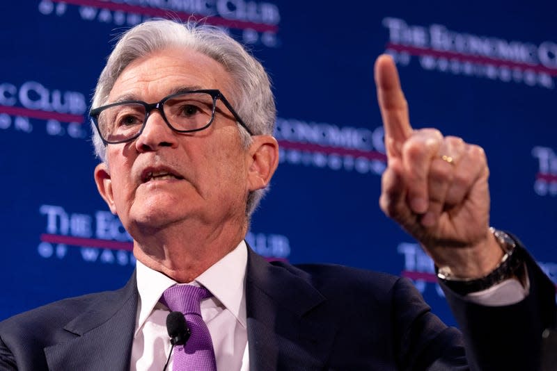 Federal Reserve Board Chairman Jerome Powell speaks during an interview by David Rubenstein, Chairman of the Economic Club of Washington, D.C., at the Renaissance Hotel on February 7, 2023 in Washington, DC. The Federal Reserve announced last week a 0.25 percentage point interest rate increase to a range of 4.50% to 4.75%. 