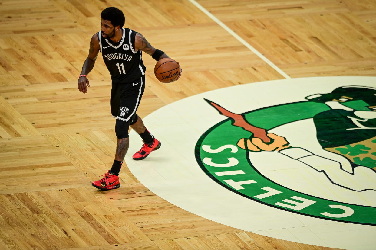 Nets star Kyrie Irving scored 39 points to send the Celtics to the brink of elimination. (Maddie Malhotra/Getty Images)