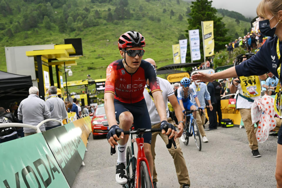 CAUTERETSCAMBASQUE FRANCE  JULY 06 Carlos Rodriguez Cano of Spain and Team INEOS Grenadiers crosses the finish line during the stage six of the 110th Tour de France 2023 a 1449km stage from Tarbes to CauteretsCambasque 1355m  UCIWT  on July 06 2023 in  CauteretsCambasque France Photo by David RamosGetty Images