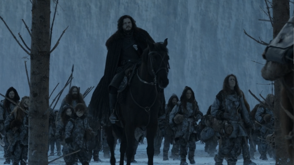 Kit Harington as Jon Snow and the wildlings going beyond the Wall in Game of Thrones series finale