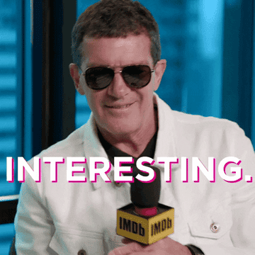 Antonio Banderas comments that something is "interesting" during an IMDb interview