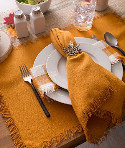 5) DII Orange Fringed Placemats