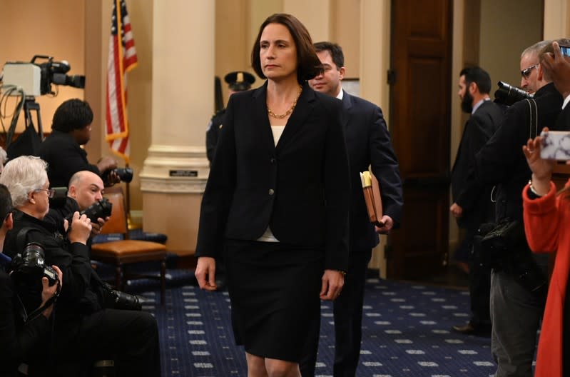 Fiona Hill arrives to testify in front of the House Intelligence Committee hearing as part of Trump impeachment inquiry on Capitol Hill in Washington