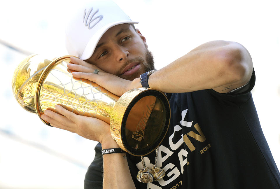 Stephen Curry started a trend with his night night celebration. (Photo by Thearon W. Henderson/Getty Images)(Photo by Thearon W. Henderson/Getty Images)