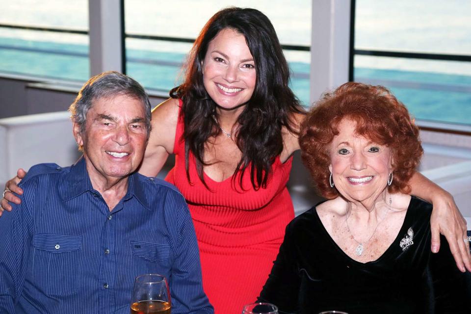 From left: Morty Drescher, Fran Drescher and Mother Sylvia Drescher pose at the "2nd Annual Fran Drescher Cancer Schmancer Sunset Cabaret Cruise" in 2016