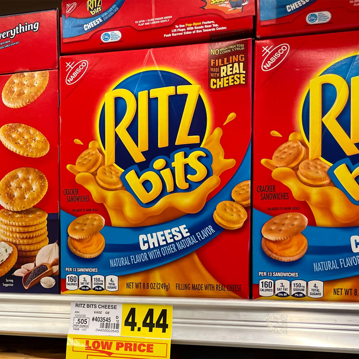 ritz bits cheese crackers on shelf