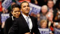 <p>In 2008, when he was still just a presidential hopeful, a proud Michelle hugged her husband on the campaign trail.</p>