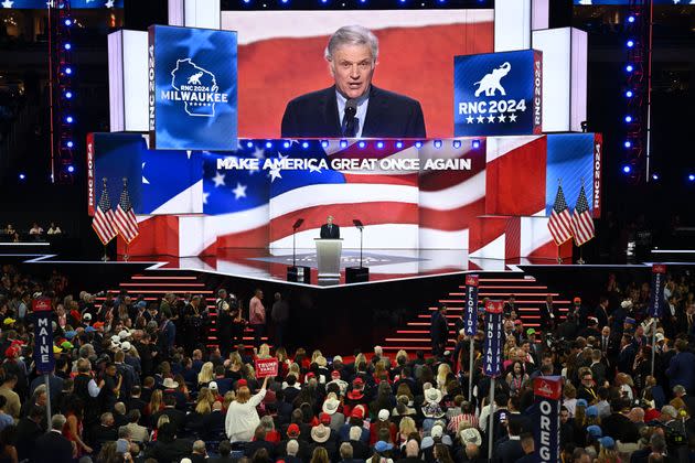 Franklin Graham, the president and CEO of the Billy Graham Evangelistic Association, speaks during the RNC at Fiserv Forum in Milwaukee, Wisconsin, on Thursday, July 18, 2024.