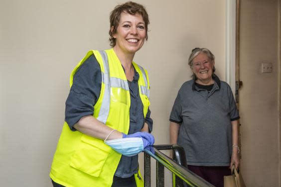 Olivia Colman helps deliver food to vulnerable people in London (Lucy Young)