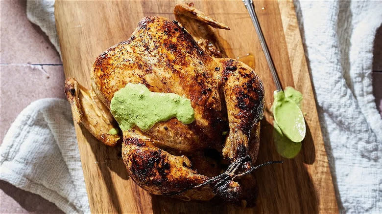 whole chicken with verde sauce