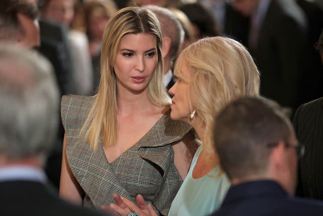 Alex Wong/Getty Ivanka Trump speaks to Kellyanne Conway at a 2017 event in the White House East Room