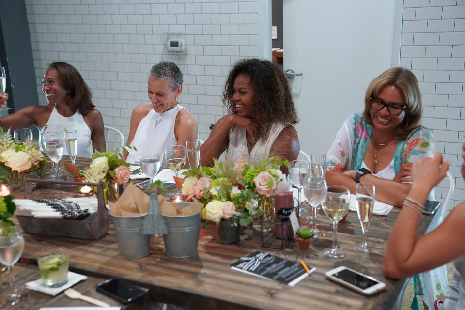 The "kitchen table" is what Michelle Obama, center, calls her closest friends and confidantes.