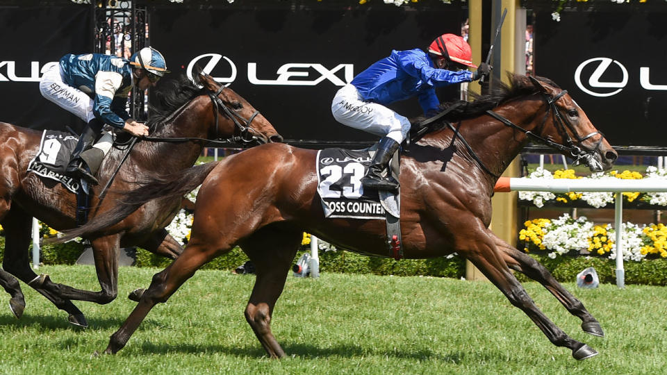 Cross Counter has stormed home to win the 2018 Melbourne Cup. Pic: Getty