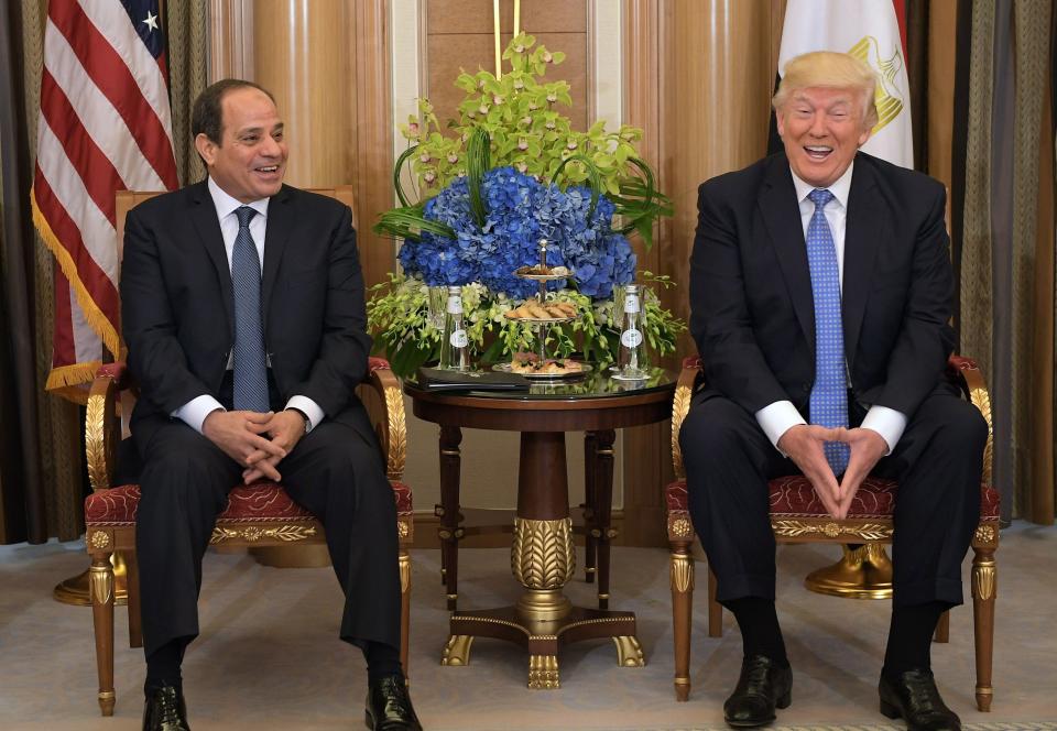 Trump and Egyptian President Abdel Fattah el-Sissi take part in a bilateral meeting at a hotel in Riyadh on May 21, 2017.