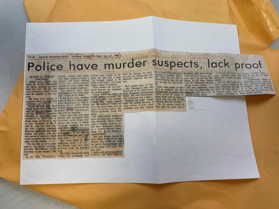 An article article from the vault of the Abilene Reporter News, covering the double homicide, dating back to Jan. 21, 1983.