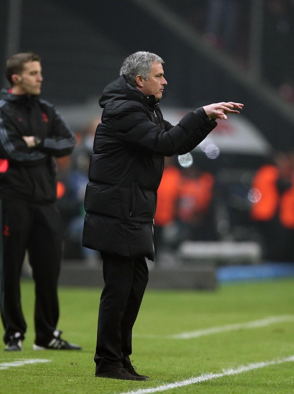 Chelsea's manager Jose Mourinho during their UEFA Champions League Round of 16, First Leg match between Galatasaray and Chelsea at Turk Telekom Arena Stadium in Istanbul, Turkey, Wednesday, Feb. 26, 2014. (AP Photo)