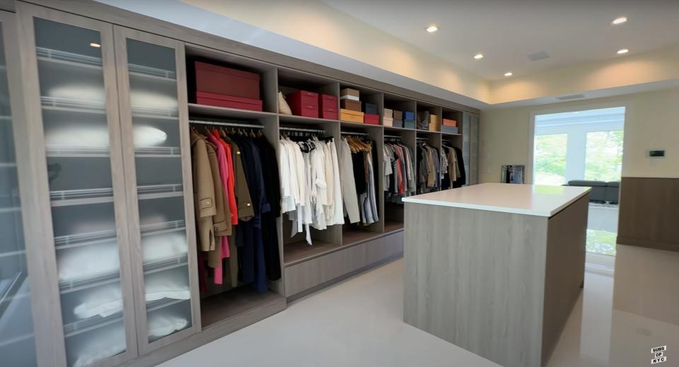 The walk-in closet in the primary suite of Aaron Rodgers' New Jersey home.