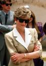 <p>Princess Diana brought plenty of style to the royal tour of Egypt in 1992, where she wore a number of her most memorable looks. This safari-inspired jacket dress was one example of that – and one which still looks extremely on-trend almost 30 years later.</p><p>Embrace the royal's look by snapping up Dolce & Gabbana's statement jacket and pairing it with matching trousers and trainers.</p>