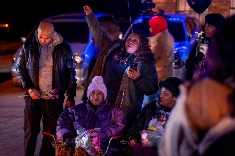 Attorney Dawn Blagrove, center, speaks as family, friends and activists hold a vigil for Darryl “Tyree” Williams Wednesday, Jan. 17, 2023 on Rock Quarry Road in Raleigh. Williams died last year after police used stun gun on him multiple times.