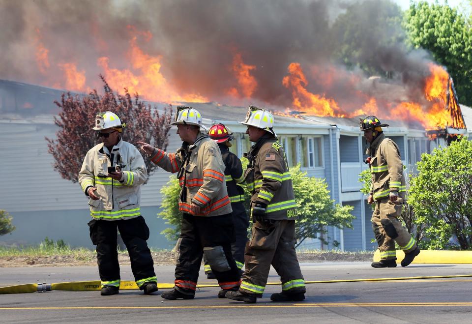 A large fire broke out at the Days Inn on Route 1 Bypass in Kittery, Maine, Wednesday, May 17, 2023.